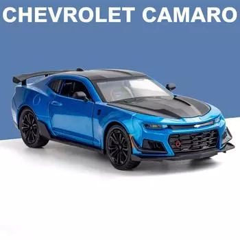 Литье под давлением 1:24 Chevrolet Camaro Alloy Sports Car Model Sound and Light Pull Back Metal Vehicle Model Toys for Children Boy Gifts синий