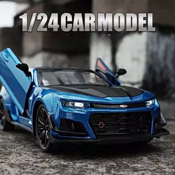 Литье под давлением 1:24 Chevrolet Camaro Alloy Sports Car Model Sound and Light Pull Back Metal Vehicle Model Toys for Children Boy Gifts чёрный