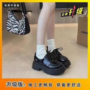 Lita round head thick-soled one-pedal shoes spring new small leather shoes women s thick heel medium heel 35