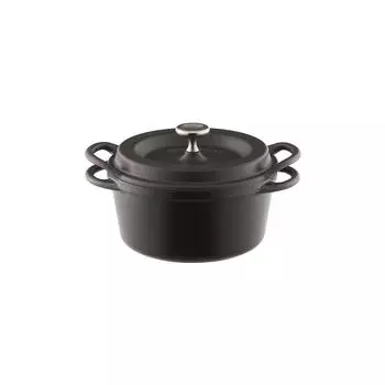 Литая эмалевая кастрюля Vermicular 14 см, матовая черная, безводная, специальная кулинарная книга, в комплекте круглая кастрюля для духовки MBK14R