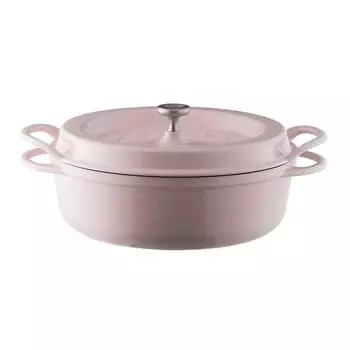 Литая эмалированная кастрюля SUKIYAKI 26 см, жемчужно-розовая, безводная, специальная книга рецептов, в комплекте, круглая кастрюля для духовки PNK26RS