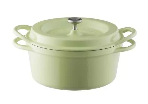 Литая эмалированная кастрюля Vermicular 18 см, жемчужно-зеленая, безводная, с кулинарной книгой, круглая кастрюля для духовки GRN18R