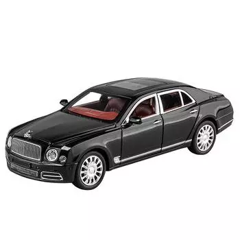 Литая модель автомобиля Bentley Mulsanne в масштабе 1/24, коллекционная модель автомобиля, имитация звука и света, металлическая игрушечная машинка для детей, подарок чёрный