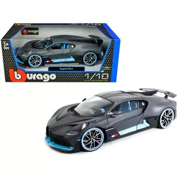 Литая модель автомобиля Bugatti Divo Matt Grey с синими акцентами от Bburago 11045 1/18 синий