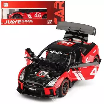 Литая модель гоночного автомобиля GTR в масштабе 1/22, игрушечная машинка с инерционным механизмом, со звуком и светом 1/22-Size:19.8*8.5*6cm чёрный/красный