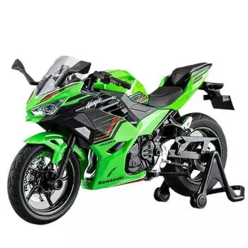 Литая модель мотоцикла Kawasaki Ninja400 1/12 - Звуковые и световые эффекты - Аутентичные детали - Развлечения для детей и любителей мотоциклов зелёный
