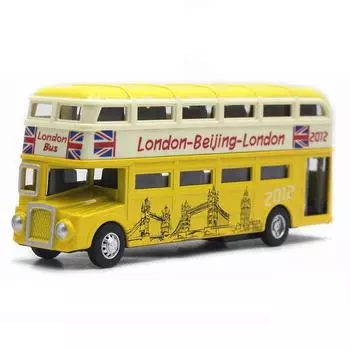 Литая под давлением модель 1/90 переднего двухслойного лондонского автобуса 2012 года, модель общественного транспорта для путешествий по городу 1/90-Size:16*3.5*7cm жёлтый