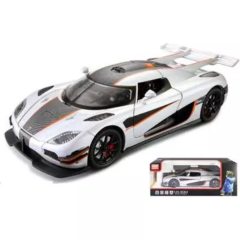 Литая под давлением модель автомобиля Koenigsegg ONE в масштабе 1/24, с открывающимися дверцами, звуковыми и световыми функциями для мальчиков, детей и взрослых (Кенигсегг Белый) 1/24-Size:21*9.5*5.5cm серебряный