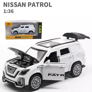 Литая под давлением модель автомобиля Nissan Patrol 1/36, игрушечный автомобиль с откатным механизмом для детей, коллекция подарков для мальчиков и девочек 1/36-12x5x4.5cm белый