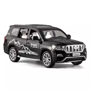 Литая под давлением модель автомобиля Prado в масштабе 1/32, игрушечный автомобиль с откатным механизмом со звуком и светом для детей, коллекция подарков для мальчиков и девочек 1/32-15.5x6.5x6 cm чёрный