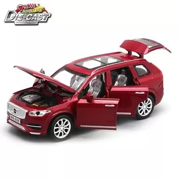 Литая под давлением модель автомобиля XC90, масштаб 1/32, игрушечный автомобиль с откатным механизмом со звуком и светом для детей, коллекция подарков для мальчиков и девочек 1/32-15.5x6x6cm красный