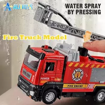 Литая пожарная машина из сплава, пожарный, разбрызгиватель воды, игрушечный симулятор грузовика со светомузыкой, спасательная машина, рождественский подарок