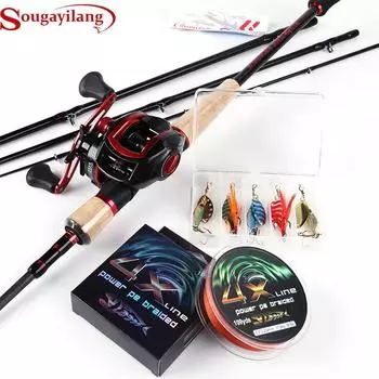 Литая удочка с низкопрофильной рыболовной катушкой Baitcast 18+1BB и леской из полиэтилена, металлической приманкой-спиннером 2.1m Rod&Reel Left Hand