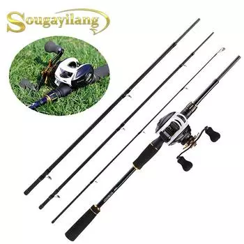 Литейная удочка, 4 секции, литейная удочка из углеродного волокна и литейная рыболовная катушка для окуня 2.1m Rod&Left Hand Reel