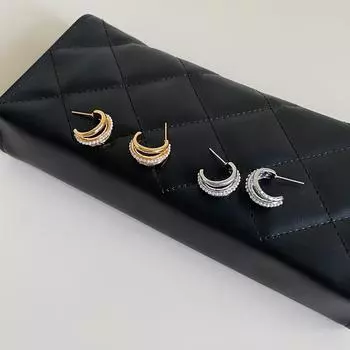 Literary and retro style pearl stud earrings women s personality geometric c-shaped earrings light luxury high-end summer earrings copper