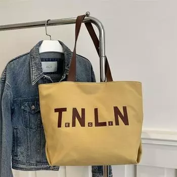 Literary and versatile large-capacity thick canvas tote bag women s 2025 new high-end retro foreign shoulder bag чёрный