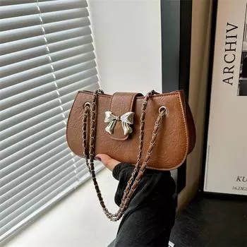 Literary commuter fresh bow chain women s small bag 2024 new texture popular shoulder messenger bag чёрный