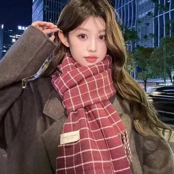 Literary Retro High-End Long Women S Scarf Reversible Scarf, Warm Shawl, Plaid Scarf серый