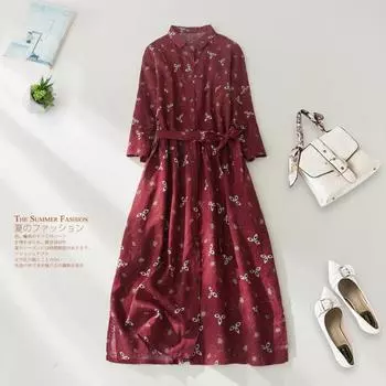 Литература и искусство 2025 весна и лето новая французская средняя и длинная свободная тонкая юбка-рубашка из рами с цветочным принтом на талии M чёрный