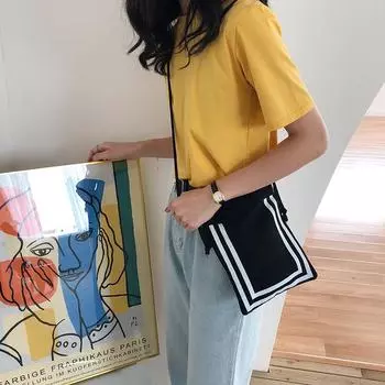 Литература и искусство Мобильная сумка Мини-сумка Qingxin Navy Wind Маленькая холщовая сумка на одно плечо белый