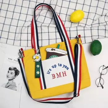 Литература и искусство вышитые буквы холст женская сумка простая и модная диагональная пролет студенческая холст сумка через плечо белый