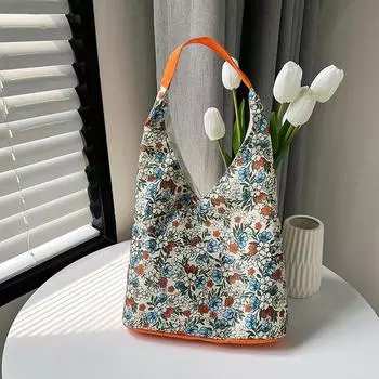 Литературная цветочная сумка, летняя модная сумка через плечо, популярная сумка Mori, универсальная сумка через подмышку белый