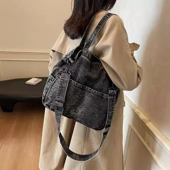 Литературная холщовая сумка женская универсальная большая вместительная сумка-мессенджер женская простая студенческая сумка через плечо женская светло-синий