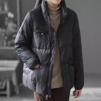 Литературная и повседневная куртка на белом утином пуху, женская зимняя новая свободная тонкая пуховая куртка с треугольными заклепками S хаки