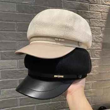 Литературная и ретро восьмиугольная шляпа детская весенне-осенняя жемчужная бантовая шляпа повседневная универсальная шляпа газетчика M(56-58cm) бежевый