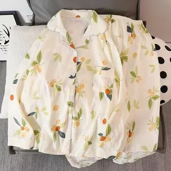 Литературная, красивая и милая женская пижама с изображением мушмулы японской, пижама в стиле французский шик, новая осенне-зимняя пижама M