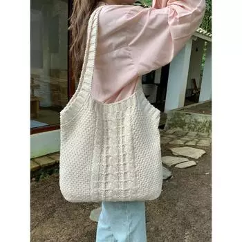 Литературная ретро сумка для вязания Большая вместительная сумка для вязания Сумка-тоут Сумка через плечо Сумка для пожилых женщин абрикосовый