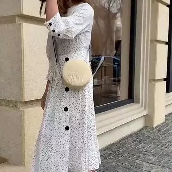 Литературная соломенная круглая сумка для женщин, летняя тканая сумка через плечо, дорожные пляжные сумки для отдыха, повседневная соломенная сумка из ротанга 15*7*15cm