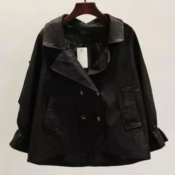 Литературная свободная версия, повседневная двубортная куртка с лацканами, персонализированная красивая женская кожаная куртка с рукавом девять четвертей в стиле локомотива S коричневый