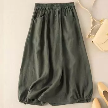 Литературная женская хлопковая льняная полуюбка Детская летняя льняная полуюбка Юбки средней длины M тёмно-синий