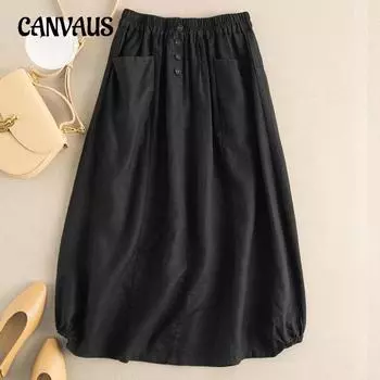 Литературная женская хлопково-льняная юбка средней длины, женская летняя юбка средней длины больших размеров M тёмно-синий