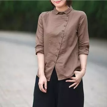 Литературно-художественная повседневная свободная однотонная льняная рубашка с косыми лацканами, женская рубашка с лацканами и длинными рукавами XXXXL белый