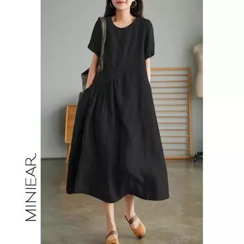 Литературно-художественный прикрывающий живот и тонкое нерегулярное хлопковое и льняное платье для женщин M жёлтый