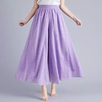 Литературные большие размеры, хлопковые и льняные широкие брюки, юбка, льняная юбка с эластичной резинкой на талии, однотонная этническая ветровка, большие распашные брюки, юбка 85cm белый