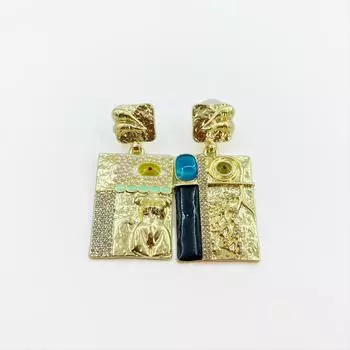 Литературные Ретро Винтажные Серьги-квадраты с асимметричной бриллиантовой вставкой Глаз Золото Игла из серебра S925 золотой