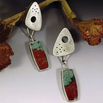 Литературные винтажные серьги с геометрической эмалью, женские элегантные шикарные геометрические треугольные асимметричные серьги ручной работы серебряный