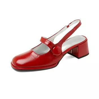 Литературный гонконгский стиль, удобные и универсальные весенне-летние сандалии Baotou из воловьей кожи на толстом среднем каблуке с круглым носком для женщин 34 красный