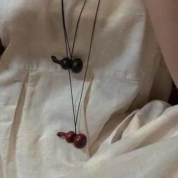 Литературный и ретро новый китайский деревянный кулон тыквы, длинное кожаное ожерелье веревки, женская универсальная модная цепочка на шею, цепочка для свитера