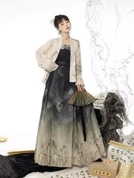 Литературный ретро градиент ежедневный ханьфу хань элементы лошадь-лицо юбка женская юбка L разноцветный