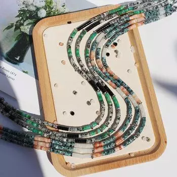 Литературный ретро зеленый натуральный пятнистый камень обсидиан контрастный цвет сращивание бусины ожерелье темперамент ключица цепочка женский 855