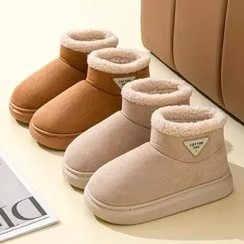 Litfun Женские зимние меховые сапоги для отдыха на природе Теплые хлопковые сапоги с пушистой подкладкой Нескользящая удобная домашняя хлопковая обувь Мягкая плюшевая обувь 36-37 розовый