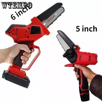 Литиевая одиночная ручная пила, 5/6-дюймовая перезаряжаемая мини-бытовая электрическая пила, лесозаготовка, обрезка, садовая электрическая цепная пила 6 inch