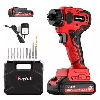 Литиевая отвертка Weytoll, 21 В, регулируемый крутящий момент, 2 режима управления скоростью, многофункциональный ремонт EU Plug красный черный