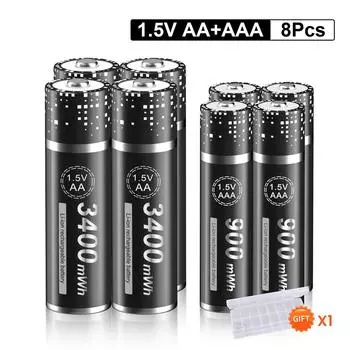 Литий-ионная аккумуляторная батарея 1,5 В AA, 3400 МВт-ч. Батарея 1,5 В AAA, 900 МВт-ч для мыши с дистанционным управлением, небольшой вентилятор. Электрическая игрушечная батарейка.