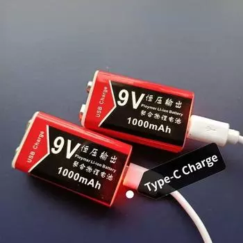Литий-ионная аккумуляторная батарея 9 В — литий-полимерная батарея большой емкости для мультиметра, гитары и микрофона 9V 1000mAh