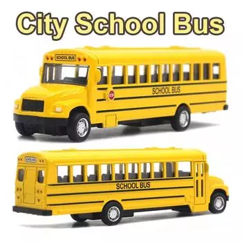 Литой игрушечный школьный автобус из сплава для детей, инерционная модель транспортного средства, тянущаяся машина, развивающие игрушки, подарок на день рождения для мальчиков 1:64